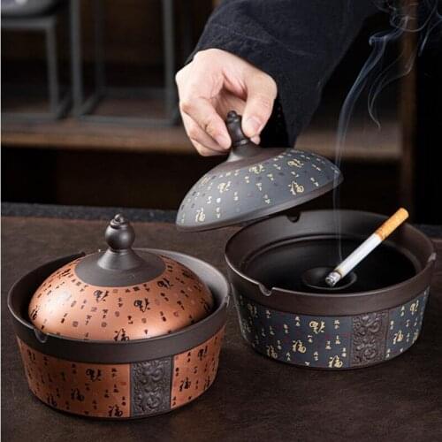 Purple Sand Ashtray Creative Home Office Personality Trend Living Room Chinese Anti Fly Ash Anti Dust Ashtray with Cover