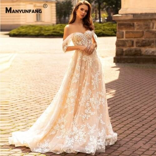 Custom Made Sweetheart Neck Embroidery Appliques Tulle Chapel Train A-Line Wedding Dress Luxury Off the Shoulder Bridal Gown