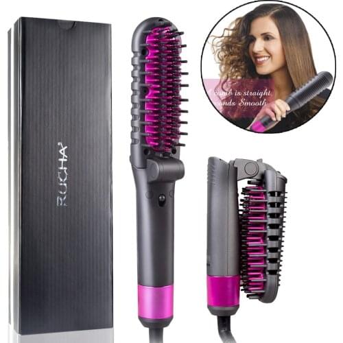 Professional Ionic Folding Hair Straightener comb or Thick Heated with Anti Scald Electric Ceramic Beard Straightener Brush