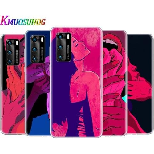Transparent Cover Sexy Lips Hot Girl For Huawei P40 Lite E P30 P20 P10 P9 P8 Pro Plus Lite mini 2019 Phone Case