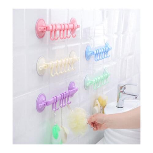 Adjustable 6 Hooks wall hanging Stand Kitchen Bathroom Hanger Supper Power Vacuum Sucker suction