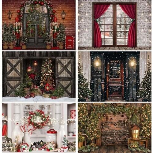 Christmas Gift Shop Moon Backdrop Background Wreath Photo Studio Props New Year Toy Reindeer Santa Wallpaper Family Party Decor