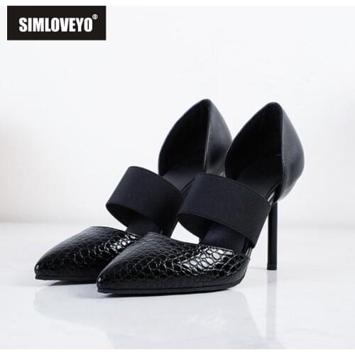 SIMLOVEYO Women High heeel Pumps Pointed Toe Thin Heel PU Flock Lace Up Mixed Color Big Size 32-48 US17 Brown Black Red B2515