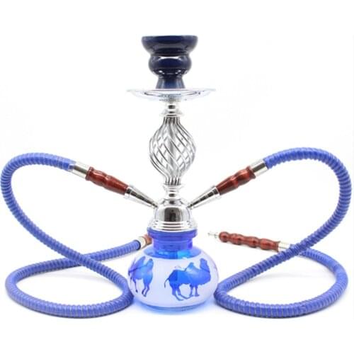 1Pcs Glass Hookah Double Tube Shisha With Ceramic Bowl Hose Charcoal Tongs Arab Smoke Hookahs Set Smoking Narghile Accessories