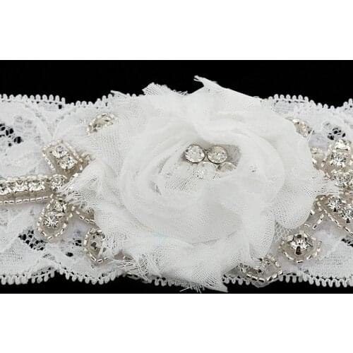 Handmade Unique Wedding Garters Stretch Crystal Flower Lace Bridal Garter
