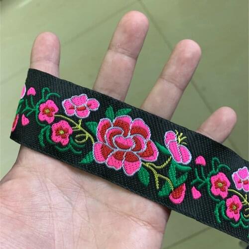 ZERZEEMOOY 1.6 inch 41mm 7yard/lot High Quality Woven Jacquard Ribbon Black Background Rose Flowers Pattern Straps And Belt Lace