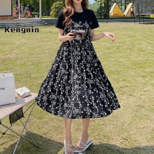 Dresses Woman Summer 2021 New Print Patchwork Dresses Ladies T-Shirts Dress Oversized Dresses for Women Female Robe Dress KE1396