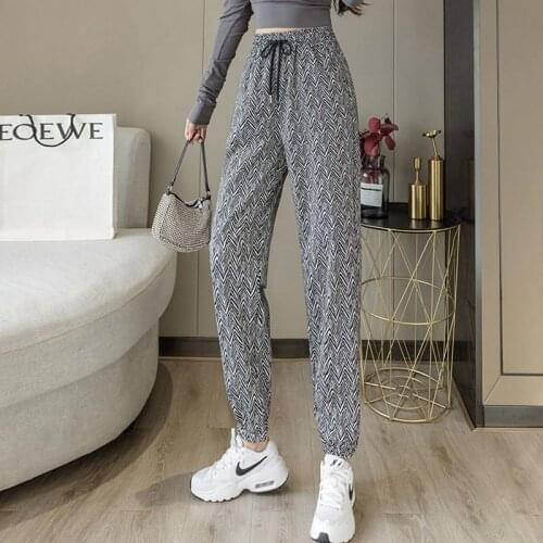 Women Casual Sport Pants Stripes Geometric Jogger Pants Female Solid Tracksuit Elastic Waist Ladies Sweatpants Baggy Trousers