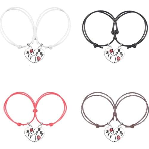 DIY Multi Colored Leather Bracelet For Women Men BFF Heart Shaped Pendant Adjustable Bracelets Charm Couple Jewelry Gifts 2019