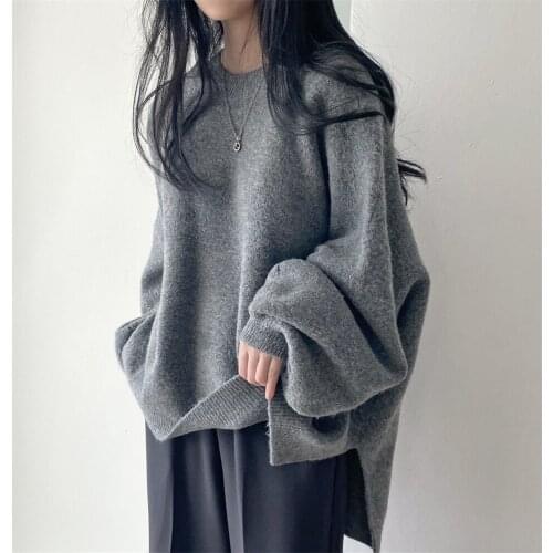 Lazy Style Oversize Femme Pullover Tops Office Lady Soft Autumn 2021 OL Warm Chic Women Knitwear Sweaters Jumpers Dropshipping