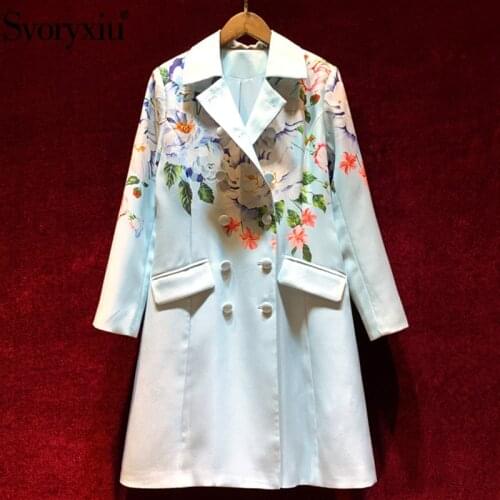 Svoryxiu 2021 Runway Designer Autumn Winter Long Trench Coat Womens Elegance Flower Print Double Breasted Overcoat Outwear