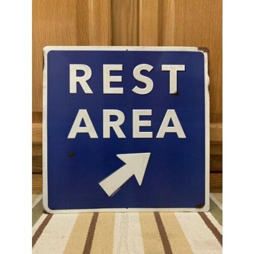 Rest Area Sign Metal Tractor Trailer Vacation Road Gas Oil Food Vintage Style