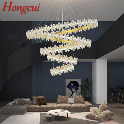 Hongcui Gold Luxury Chandeliers Light Contemporary Round Crystal LED Brass Pendant Lamp Home Fixture for Living Room