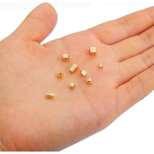 10Pcs 18K Gold Plated Copper Round/ Square/ Tube Beads Spacers Pendant for Bracelet Necklace Jewelry Making Finding Accessories