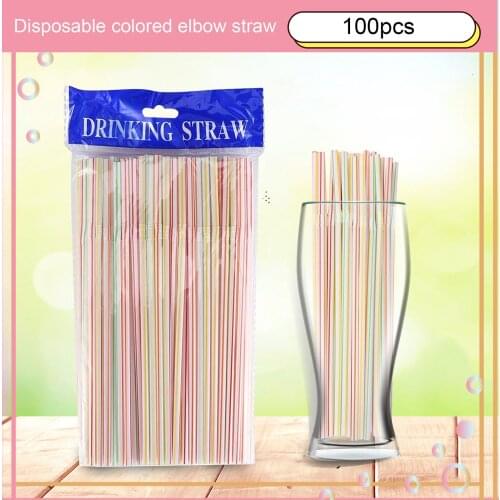 100 pcs Large Drinking Straws Disposable Flexible Colored Elbow Material Straws Juice Drink Milk Tea Straws Party Accessories