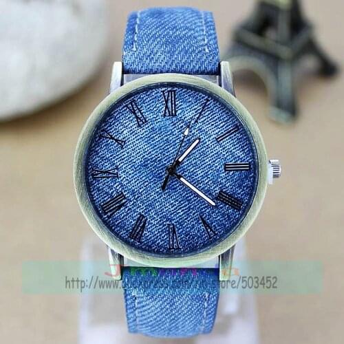 100pcs/lot retro style casual jean leather watch roman style wrap quartz casual wrist watches wholesale clock for unisex