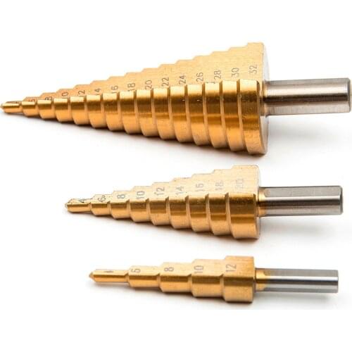 3pcs HSS Step Drill Bit Set Titanium Coated Cone Drill Bit Wood Metal Hole Cutter Tool