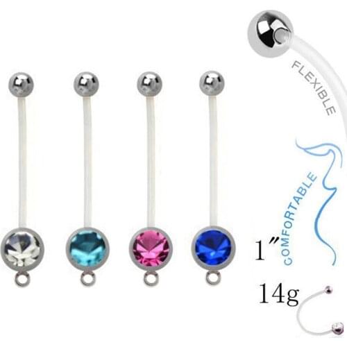 4pieces Flexible Add Charm Belly Button Ring CZ Gem Crystal Navel Bar Pregnancy Flexi Maternity Sexy Piercing Body Jewelry 14G