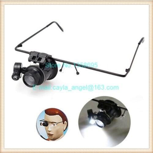 Free Shipping Monocular Power 20X Glasses Type Watch Repair Magnifier with LED Light
