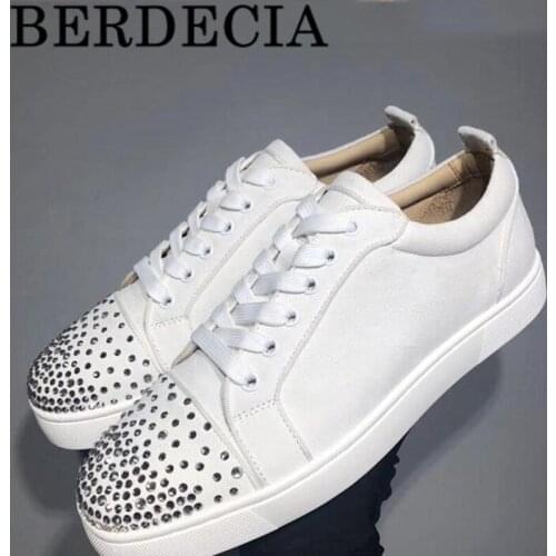 Shiny Crystal Manual Classic Flock Leather Brand Berdecia Men Sneakers Spring Outdoor Party Chaussures Male Shoes 38-47 Size