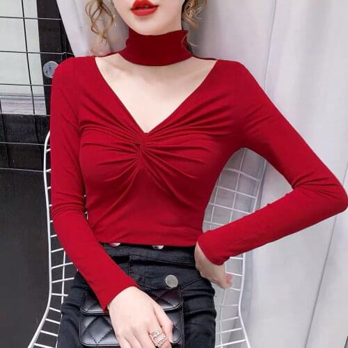 Blouse Women Thickened Womens Sexy V-neck Twisted Long-Sleeved Shirts Autumn and Winter Blusas Ropa De Mujer
