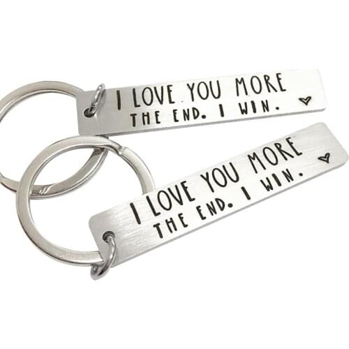 I LOVE YOU MORE THE END Letter Strip Metal Couple Keychain Key Ring Holder Lovers Gift Decor Key Chain For Valentines Day Gifts