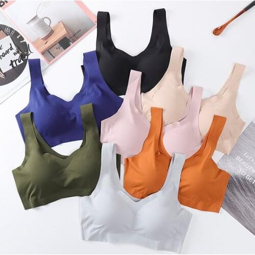 Ice Silk Bra Seamless Vest Bras Women Soft Thin Push Up Underwear Lingerie Sleep Top Chest Padded Bralette Top female Bralette