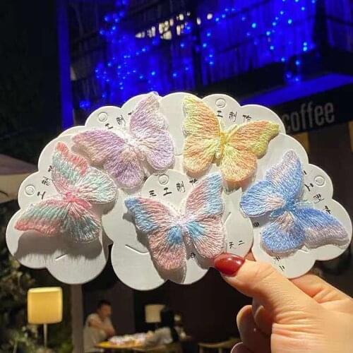 Korea Embroidery Children Pearl Butterfly Hair Clips Lovely Princess Girl Hairclips Not Hurt Hair Pink Yellow Blue Accessories