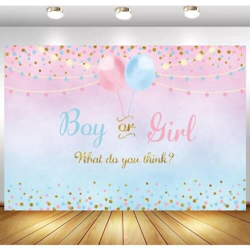 Boy Or Girl Gender Reveal Party Backdrops Glitter Pink Blue Balloons Customize Name Photo Backgrounds Poster