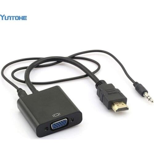 HDMI-compatible to VGA with 3.5mm Jack Audio Cable Video Converter Adapter For Xbox 360 PS3 PC Laptop DVD *50pcs/lot