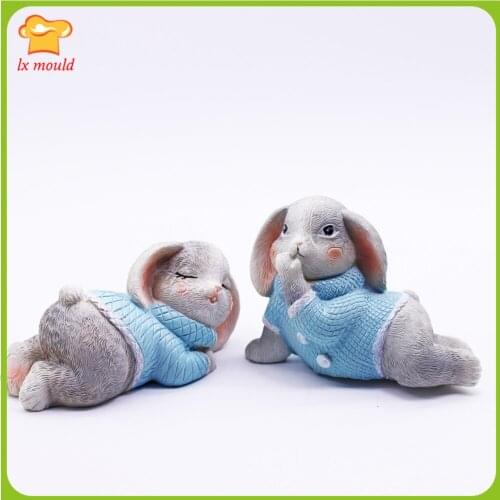 Lying Rabbit Heart Silicone Mold Mould Chocolate Clay Soap Candle Wax Resin