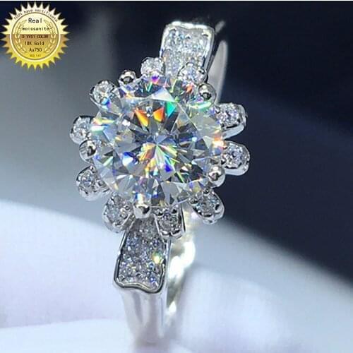 18K Au750 White Gold Women Wedding Party Engagement Ring 1 2 3 Carat Round Moissanite Diamond Ring Classic Trendy Elegant
