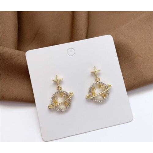 Korean Cute Rhinestone Metal Hoop Star Planet Earth Pendant Drop Earrings for Women Girls Teens Ear Jewelry Earrings 2021 Trend