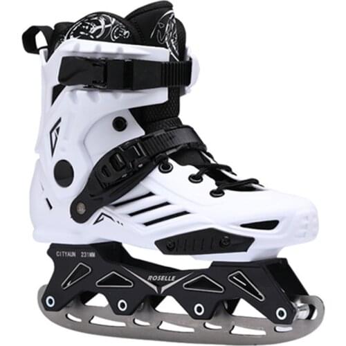 Round Ice Blade Inline Ice Skates Shoes for Indoor Field Outdoor Winter Lake Ice Surface Speed Skating White Black Steel Knife