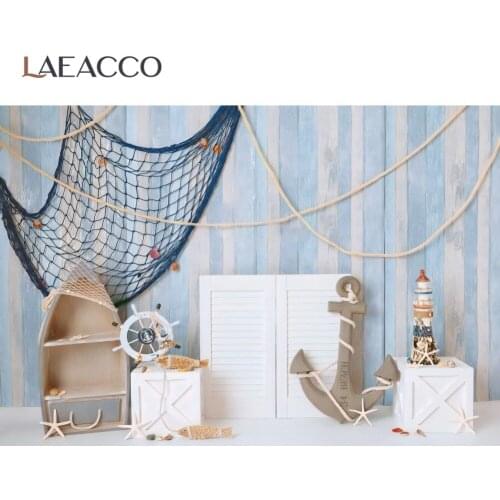 Laeacco Wooden Board Summer Ship Anchor Navigation Tower Wood Wall Floor Child Baby Photo Background Photographic Backdrops