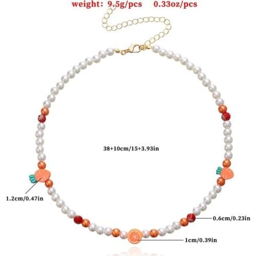 Hot Sale Cute Fruit Pendant Pearl Necklace for Women Choker Beads Jewelry Luxury Orange Accessories Collar Necklace Women 2021