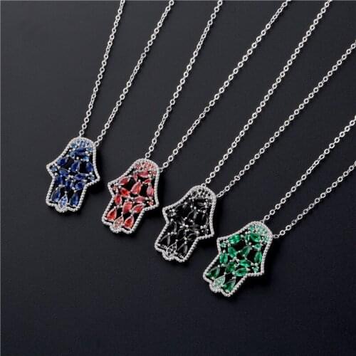 FYM Fashion 4 Colors Hand Shape Unisex Cubic Zircon Pendants & Necklaces for Women Jewelry Crystal Shape For Party