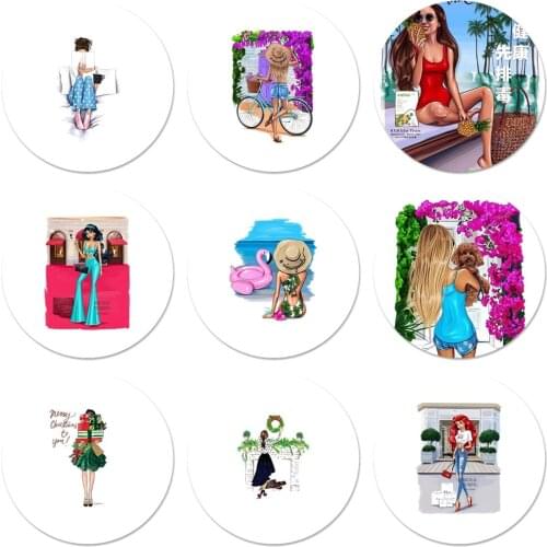 VOGUE Christmas princess sexy Girl cat Icons Pins Badge Decoration Brooches Metal Badges For Backpack Decoration 58mm