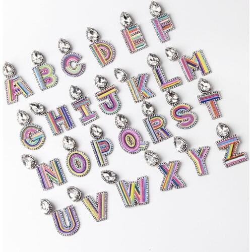 Fashion embroidery letter clip EarringsLetter Personal Gift for Women Cute Alphabet big Rhinestone Earrings Jewelry wholesale