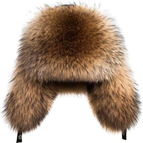 Star Fur 2019 Genuine Silver Fox Fur Hats Men Real Raccoon Fur Lei Feng Cap for Russian Men Bomber Hats with Leather
