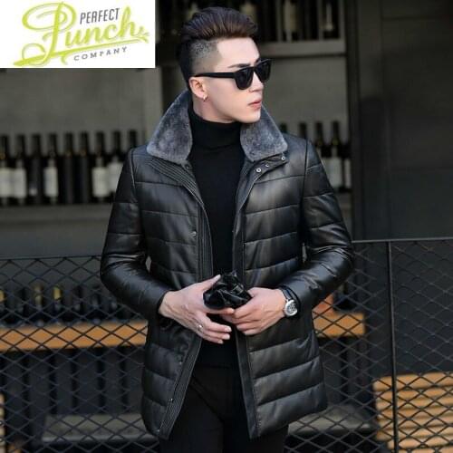 Genuine Mens Jacket Winter Men Sheepskin Leather Warm Down Coat Real Sheep Fur Collar Jackets 17S766 YY475