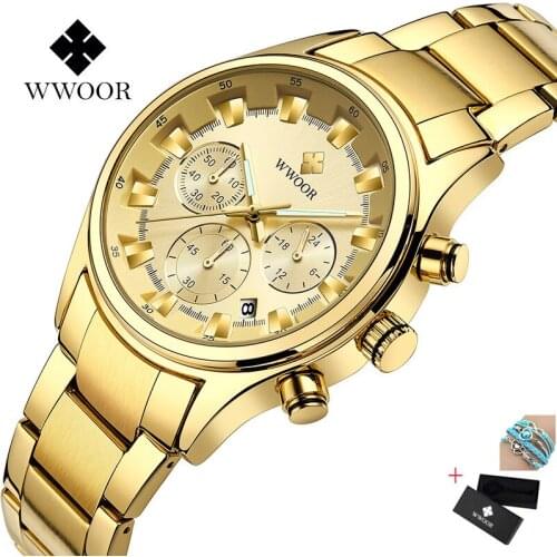 WWOOR brand mens steel belt six-pin multi-function quartz luminous student waterproof watch watches for men Luminous Hands