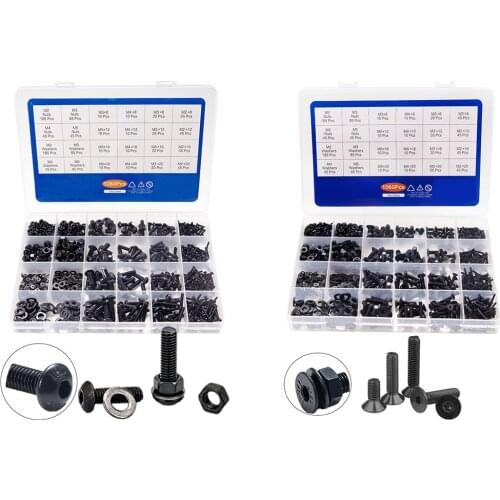 1060PCS/Box M2 M3 M4 M5 Hex Socket Screw Set Carbon Steel Flat Round Cap Head Screws Bolts With Nuts Washers Assortment Kit