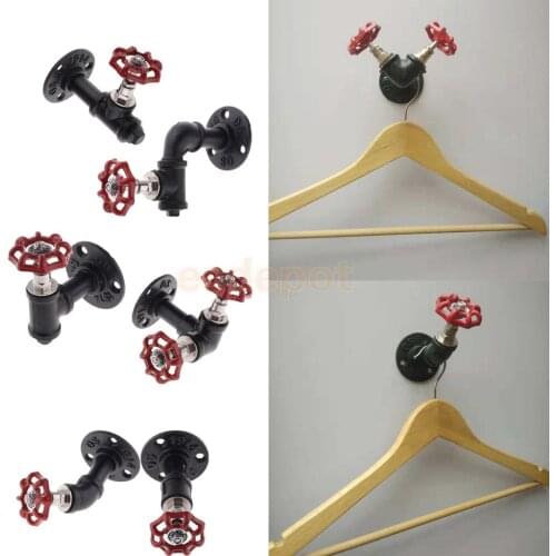 Wall Mounted Coat Robe Hook Storage Hanger Racks for Towel Bag Robe Industrial Iron Pipe Design Black