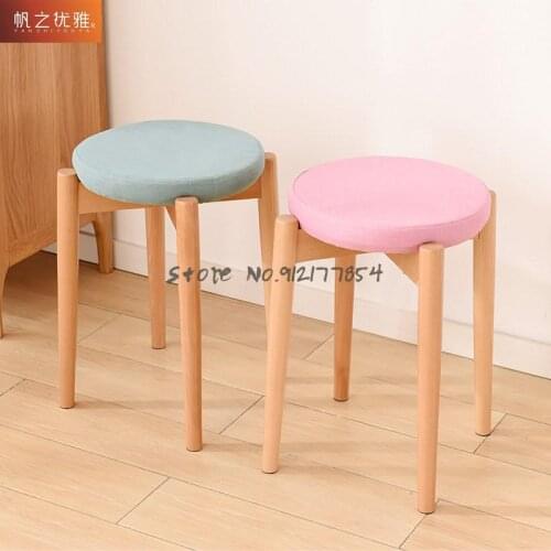 Solid wood dining stool household dining table stool stacking dining chair net red dressing stool nail makeup chair restaurant
