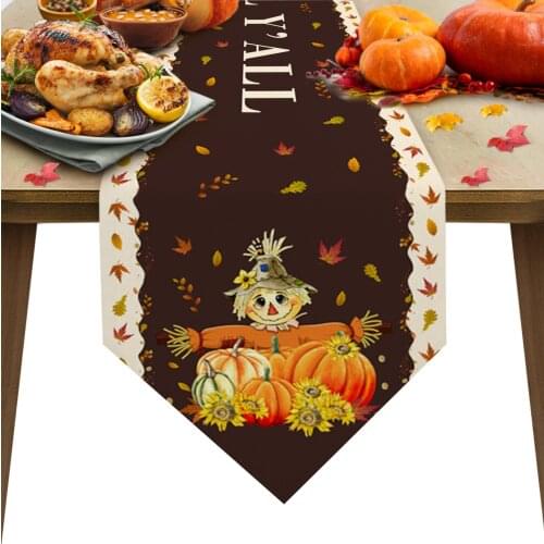 Autumn Pumpkin Maple Leaf Scarecrow Table Runners Home Dining Coffee Table Decor Table Cloth Wedding Decoration Table Cover