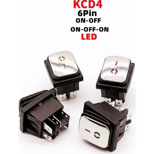 KCD4 steel surface rocker switch IP67 ON-OFF/ON-OFF-ON electrical equipment switch with LED 6Pin power supply 16A 250V/20A125VAC