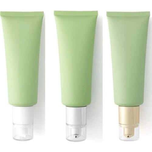 100ML 50ml Empty Frost Matte Green Plastic Cosmetic Squeeze Tube Airless Lotion Pump Skin Care Sunscreen Packaging Bottle 25pcs