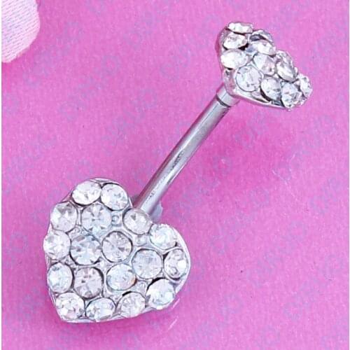 5 Color Button Barbell Double Paved Heart belly ring body piercing jewelry 316L surgical steel nickel-free