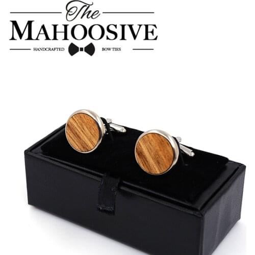 MAHOOSIVE Wooden Cufflinks Wedding Groom Round Zebra wood Cufflinks For Mens shirt accessories Casual Cuff Link mancuernas